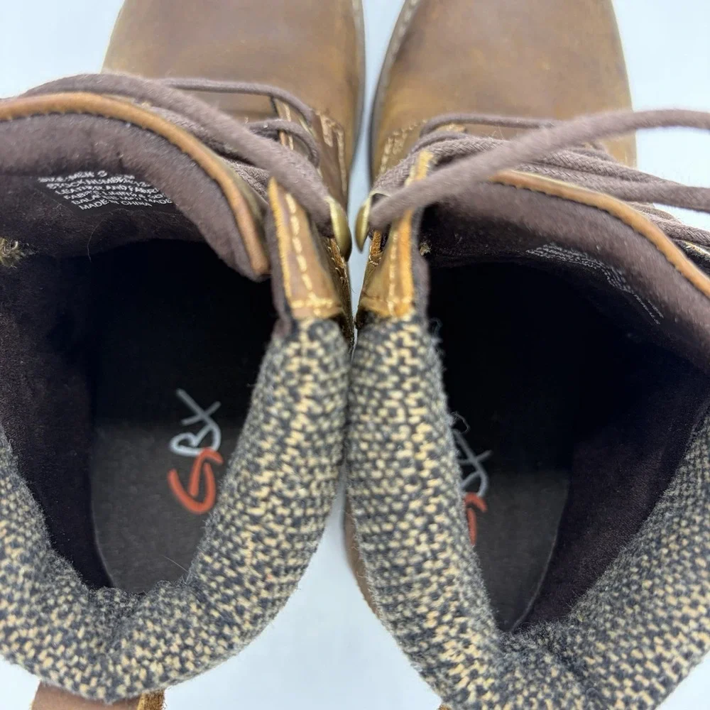 GBX Mens 7.5 Chukka Boots Brown Leather Tweed Corduroy Heel Lug Sole Y2K #135352